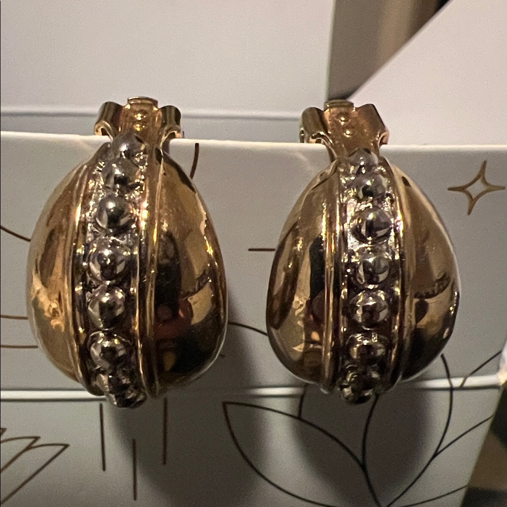 Vintage Gold and Silver tone Dome Clip On Earrings